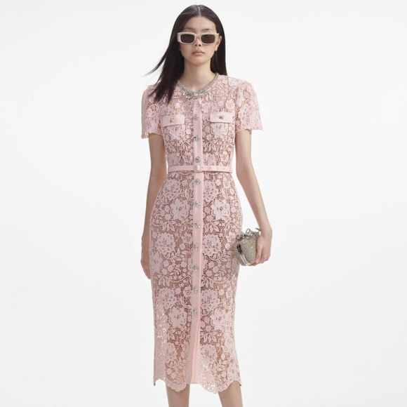Self-Portrait Dresses & Skirts - self-portrait Pink Lace Diamante Bow Midi Dress Size: US8 - MSRP $615 - NWT